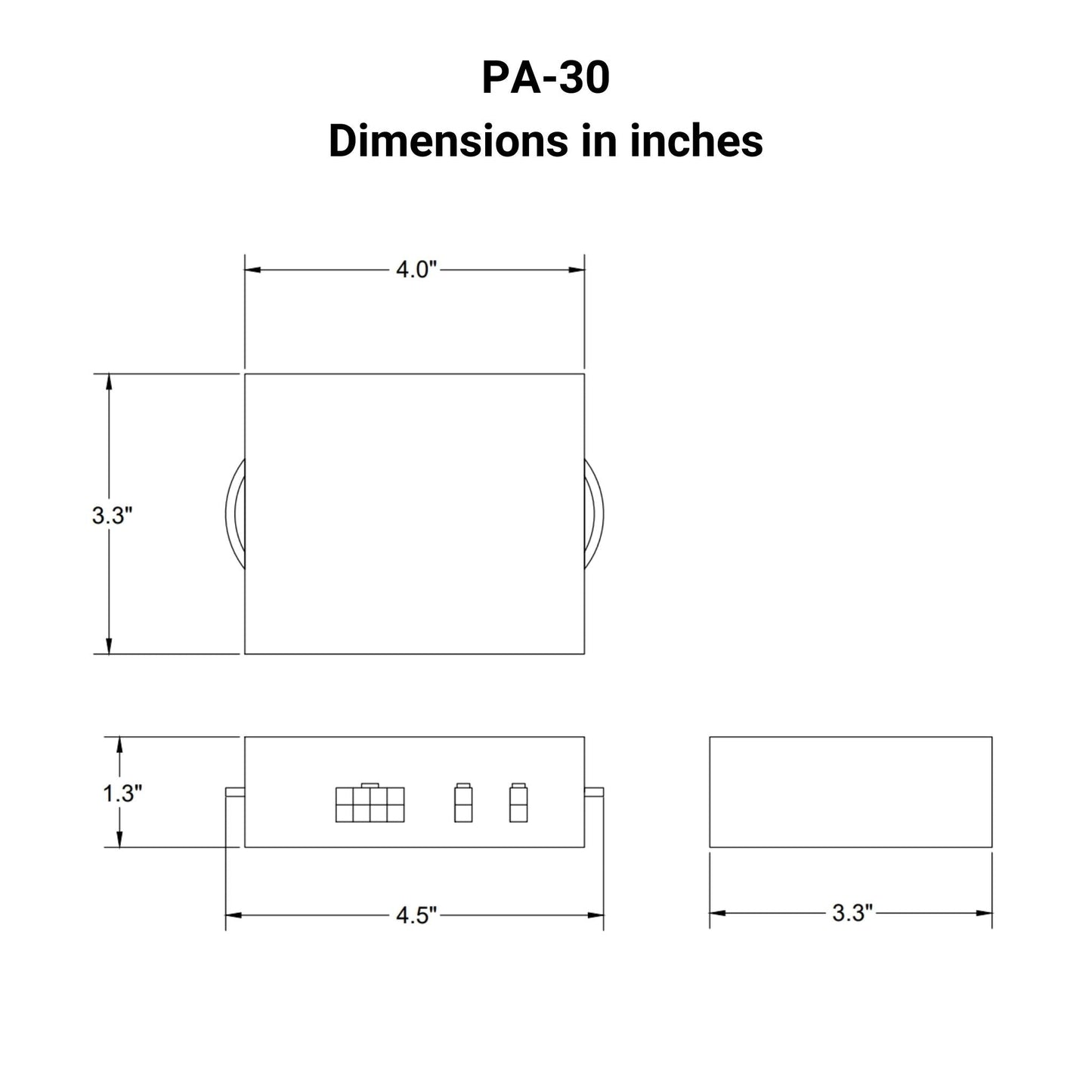 12 VDC Control Box - 2 Channel - 30A - Parallel Control - Wireless Remote Dimensions in inches