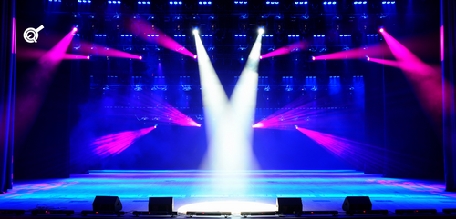 theatrical stage lit with bright light