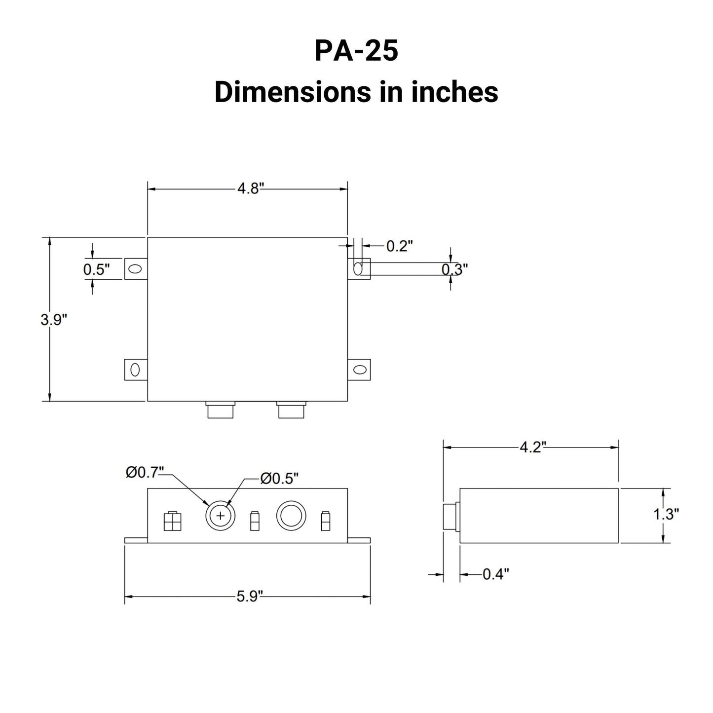 12 VDC Control Box - 2 Channels - 30A - Parallel Control - Speed Control - Wireless Remote Dimensions in inches