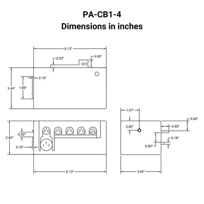 120 VAC - 12/24 VDC Control Box - 4 Channel - Wired Remote Dimensions in inches